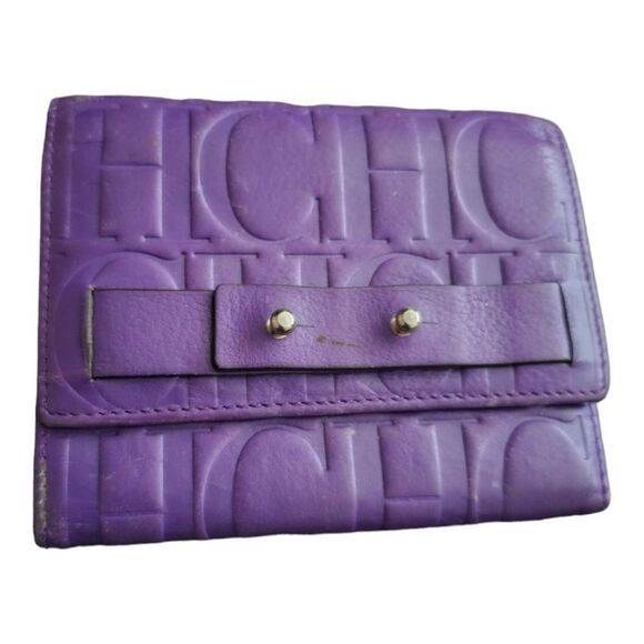 CAROLINA HERRERA Purple Leather Tri-Fold Wallet - Picture 1 of 5
